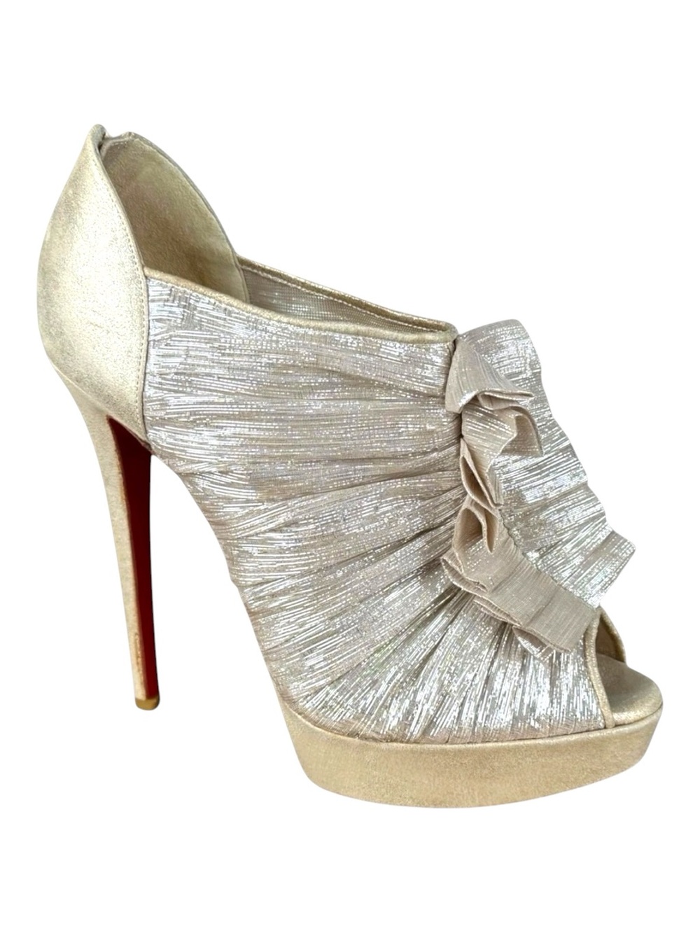 Christian Louboutin Champagne Peep-Toe Booties Platform Heels Red Sole Shoes